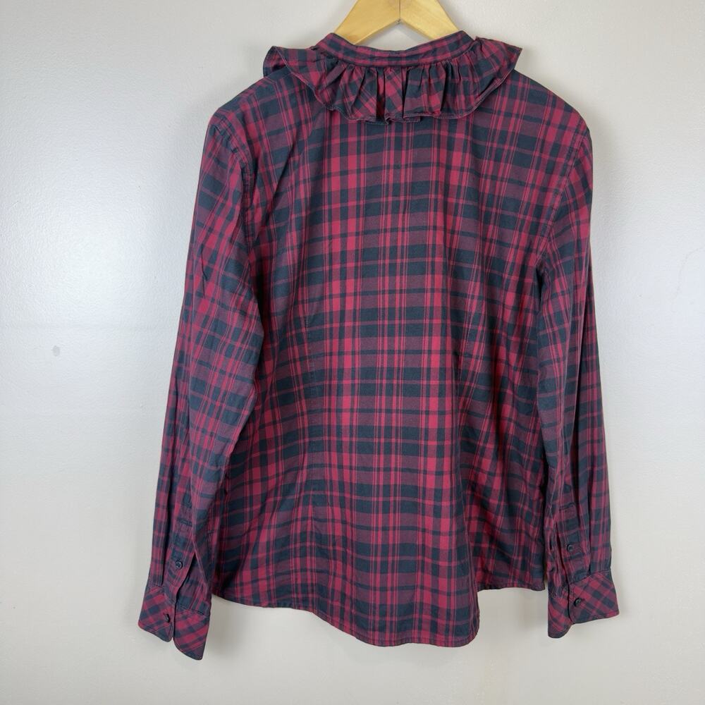 Lauren Ralph Lauren Buffalo Plaid Ruffle Shirt Top Long Sleeve Women’s Size L - Picture 4 of 13